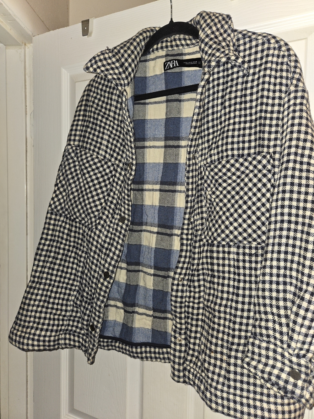 ZARA Blue, Cream & Black Checked Shacket